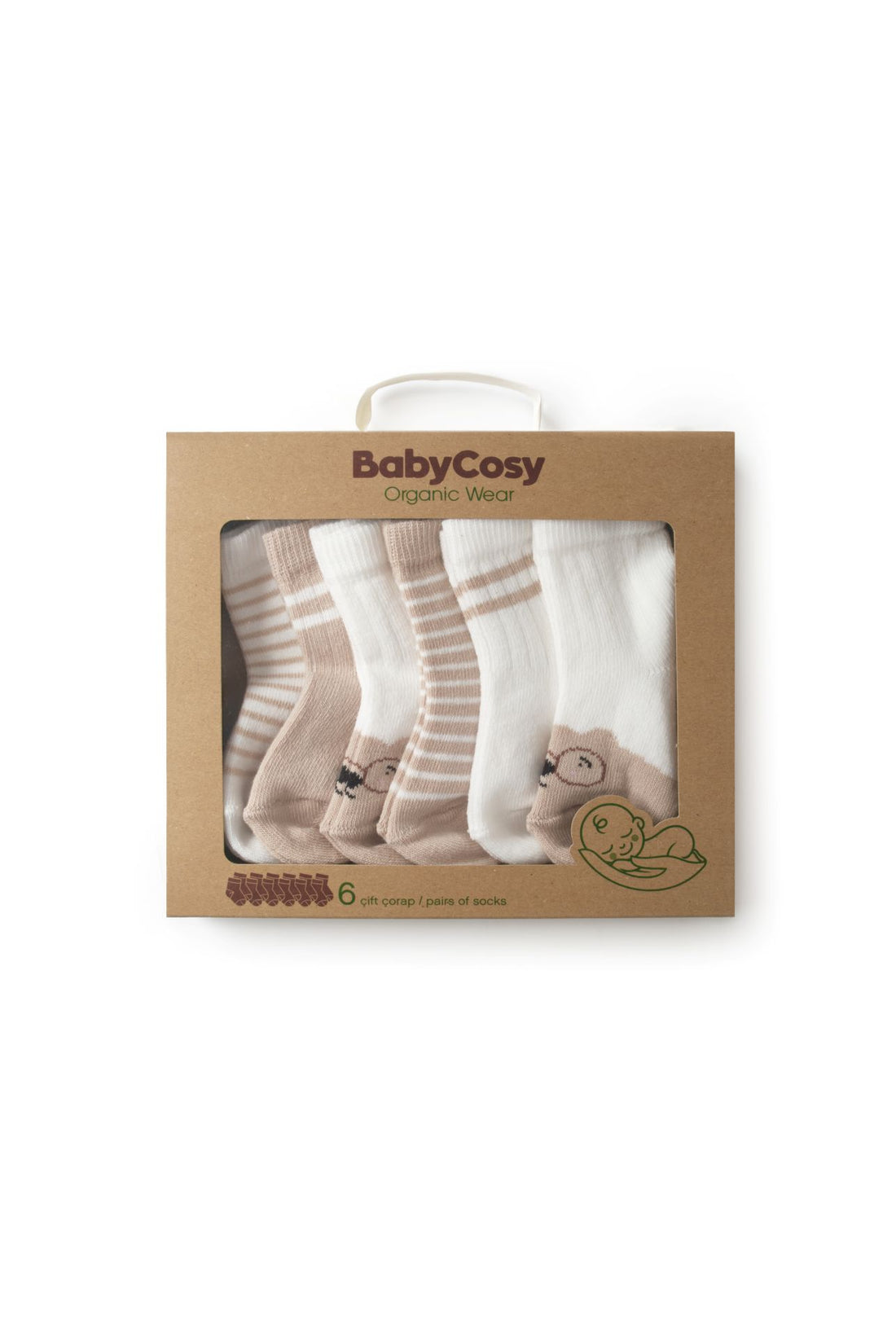 6-Pack Schattige Baby Sokjes - 100% Biologisch Katoen - Cappuccino & Ecru biologisch katoen hypoallergeen gevoelige huid eczeem baby 0-6 maanden 12-24 maanden 6-12 maanden 6-pack ademend anti-slip baby essentials baby sokjes beer sokjes biologisch katoen cadeaudoosje duurzame babykleding ecru eczeem vriendelijk GOTS gecertificeerd hypoallergeen kraamcadeau natuurlijke kleuren schattige sokjes walnoot