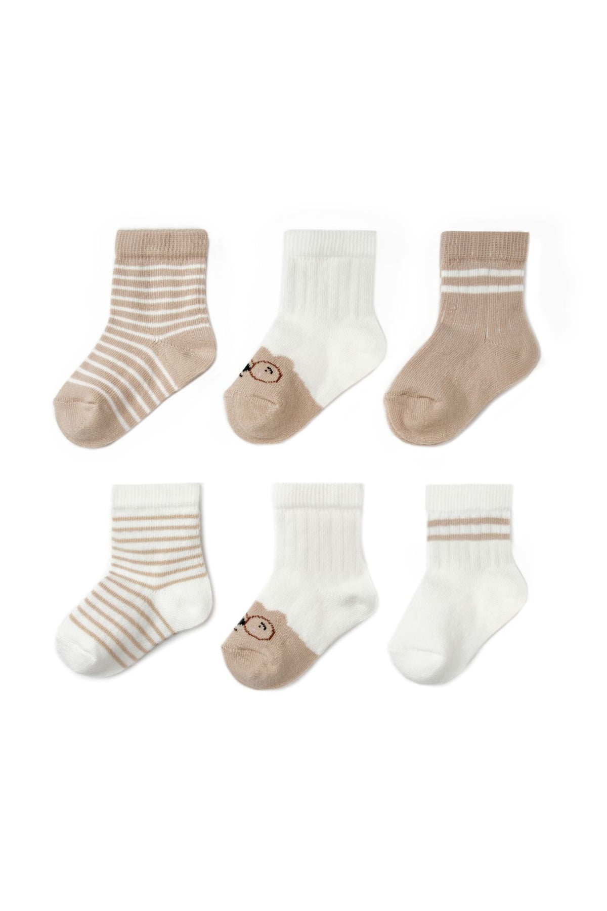 6-Pack Baby Sokjes 100% Biologisch Katoen Walnoot & Ecru biologisch katoen hypoallergeen gevoelige huid eczeem baby 0-6 maanden 12-24 maanden 6-12 maanden 6-pack ademend anti-slip baby essentials baby sokjes beer sokjes biologisch katoen cadeau set cadeau verpakking cadeaudoosje cappuccino duurzame babykleding ecru eczeem vriendelijk GOTS gecertificeerd hypoallergeen kraamcadeau mooie doos natuurlijke kleuren newborn sokjes praktische voorraad schattige sokjes walnoot zachte boordjes
