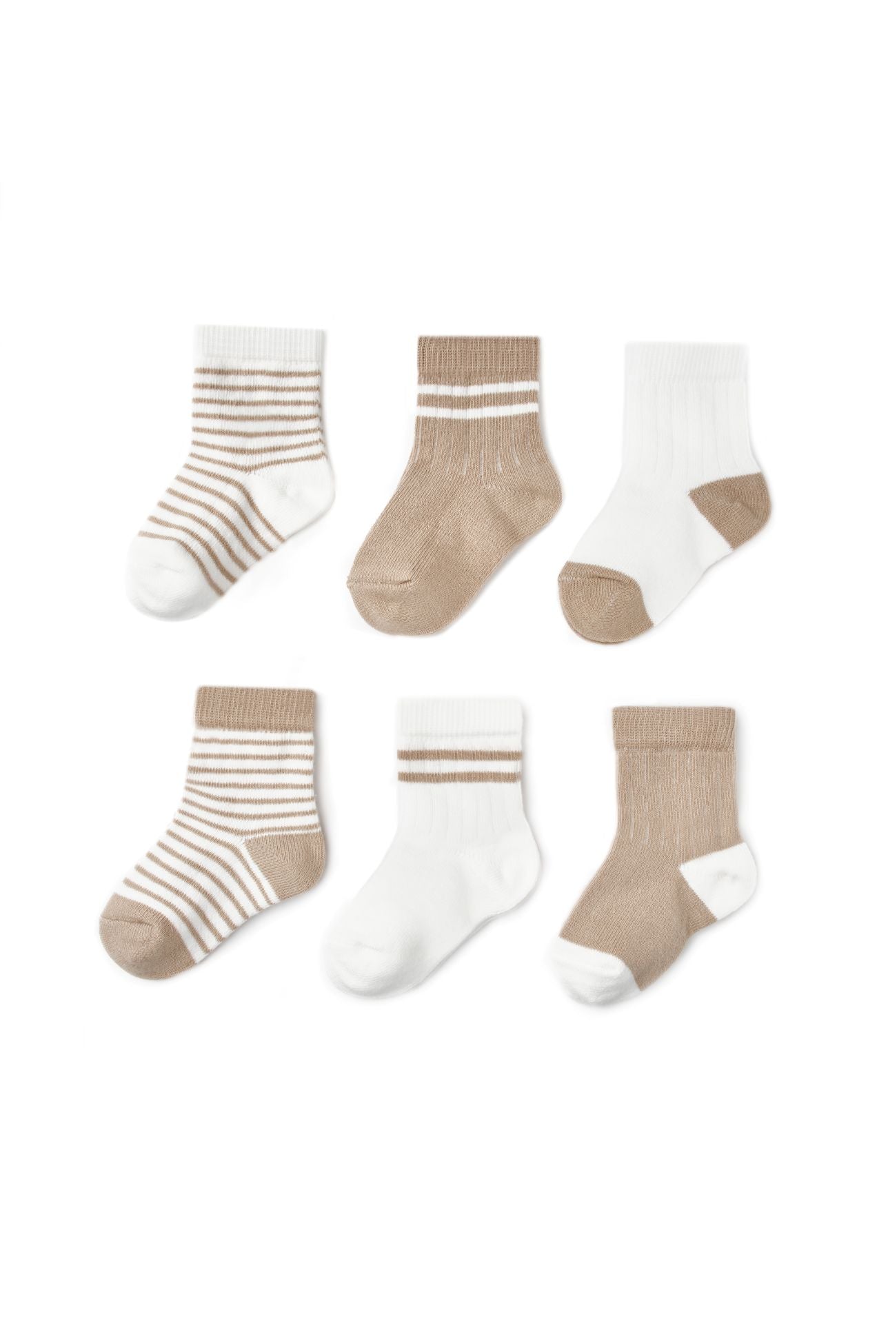 6-Pack Baby Sokjes Basic - 100% Biologisch Katoen - Ecru & walnoot biologisch katoen hypoallergeen gevoelige huid eczeem baby 0-6 maanden 12-24 maanden 6-12 maanden 6-pack ademend baby essentials baby sokjes biologisch katoen cadeaudoosje duurzame babykleding ecru eczeem vriendelijk GOTS gecertificeerd hypoallergeen kraamcadeau mink natuurlijke kleuren newborn sokjes praktische voorraad zachte boordjes