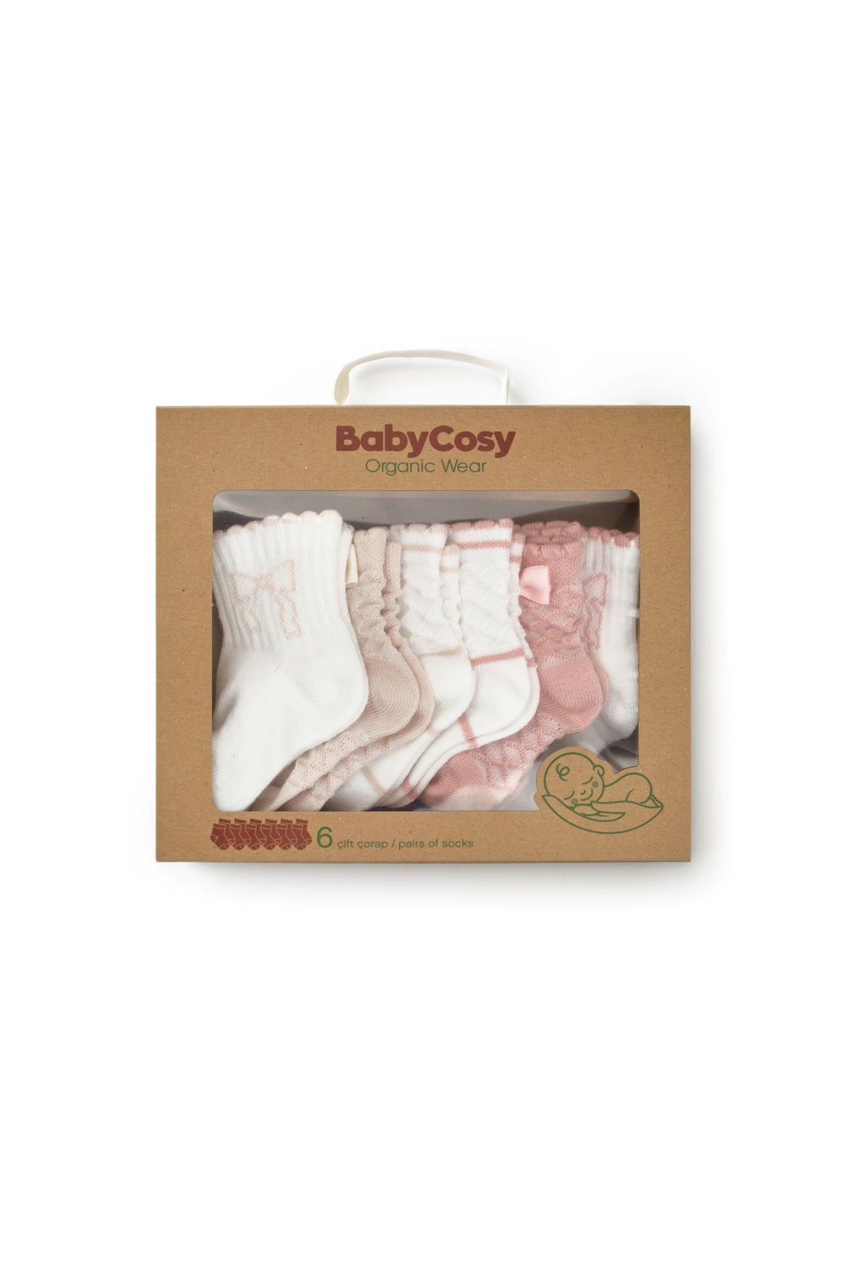 6-Pack Schattige Baby Sokjes 100% Biologisch Katoen Roze met Strikjes biologisch katoen hypoallergeen gevoelige huid eczeem baby 0-6 maanden 12-24 maanden 6-12 maanden 6-pack ademend anti-slip baby essentials baby sokjes biologisch katoen cadeau set cadeau verpakking cadeaudoosje duurzame babykleding ecru eczeem vriendelijk GOTS gecertificeerd hypoallergeen kraamcadeau mooie doos natuurlijke kleuren newborn sokjes praktische voorraad schattige sokjes zachte boordjes
