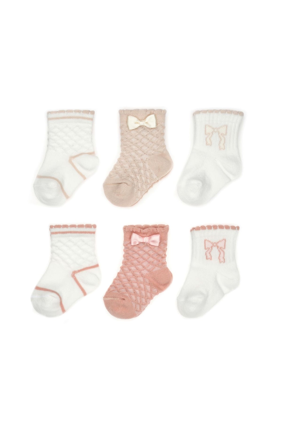 6-Pack Schattige Baby Sokjes 100% Biologisch Katoen Roze met Strikjes biologisch katoen hypoallergeen gevoelige huid eczeem baby 0-6 maanden 12-24 maanden 6-12 maanden 6-pack ademend anti-slip baby essentials baby sokjes biologisch katoen cadeau set cadeau verpakking cadeaudoosje duurzame babykleding ecru eczeem vriendelijk GOTS gecertificeerd hypoallergeen kraamcadeau mooie doos natuurlijke kleuren newborn sokjes praktische voorraad schattige sokjes zachte boordjes
