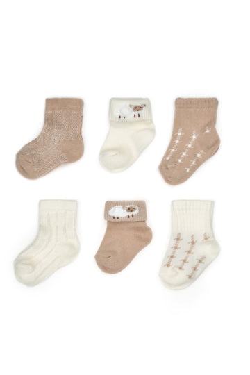 6-Pack Baby Sokjes - 100% Biologisch Katoen | Ecru & Cappuccino biologisch katoen hypoallergeen gevoelige huid eczeem baby 0-6 maanden 12-24 maanden 6-12 maanden 6-pack ademend baby essentials baby sokjes biologisch katoen cadeaudoosje duurzame babykleding ecru eczeem vriendelijk GOTS gecertificeerd hypoallergeen kraamcadeau mink natuurlijke kleuren newborn sokjes praktische voorraad zachte boordjes