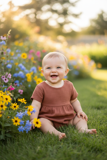 Baby in zomertuin