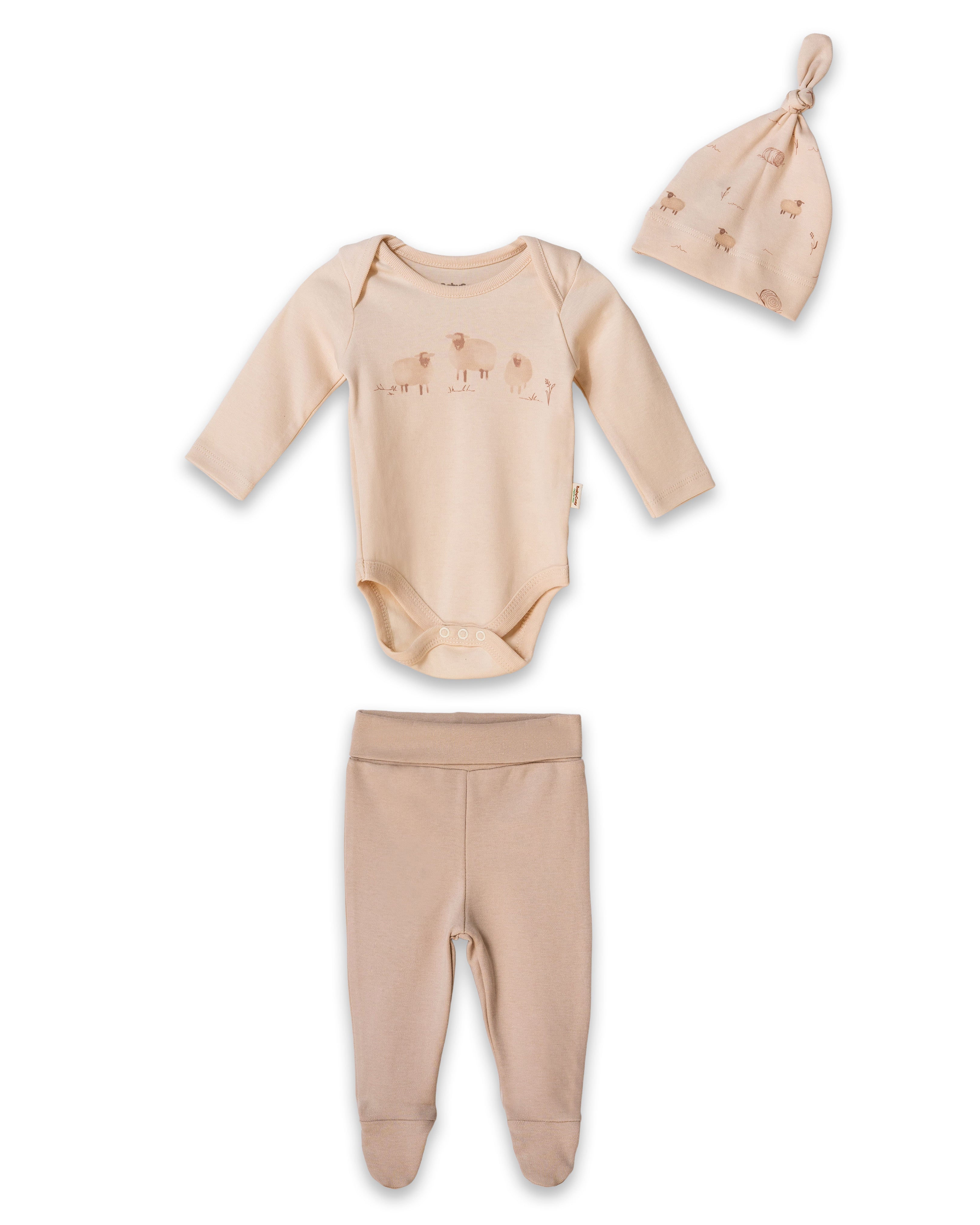 3-Delige Newborn Set - 100% Biologisch Katoen - Cream/Beige biologisch katoen hypoallergeen gevoelige huid eczeem baby 0-3 maanden 3-6 maanden 3-delige set baby mutsje biologisch katoen biologische baby set cream beige duurzame babykleding eczeem vriendelijk gevoelige huid GOTS gecertificeerd hypoallergeen interlock katoen kraamcadeau natuurlijke babykleding newborn essentials newborn set pasgeboren baby romper met voetjes zachte babykleding