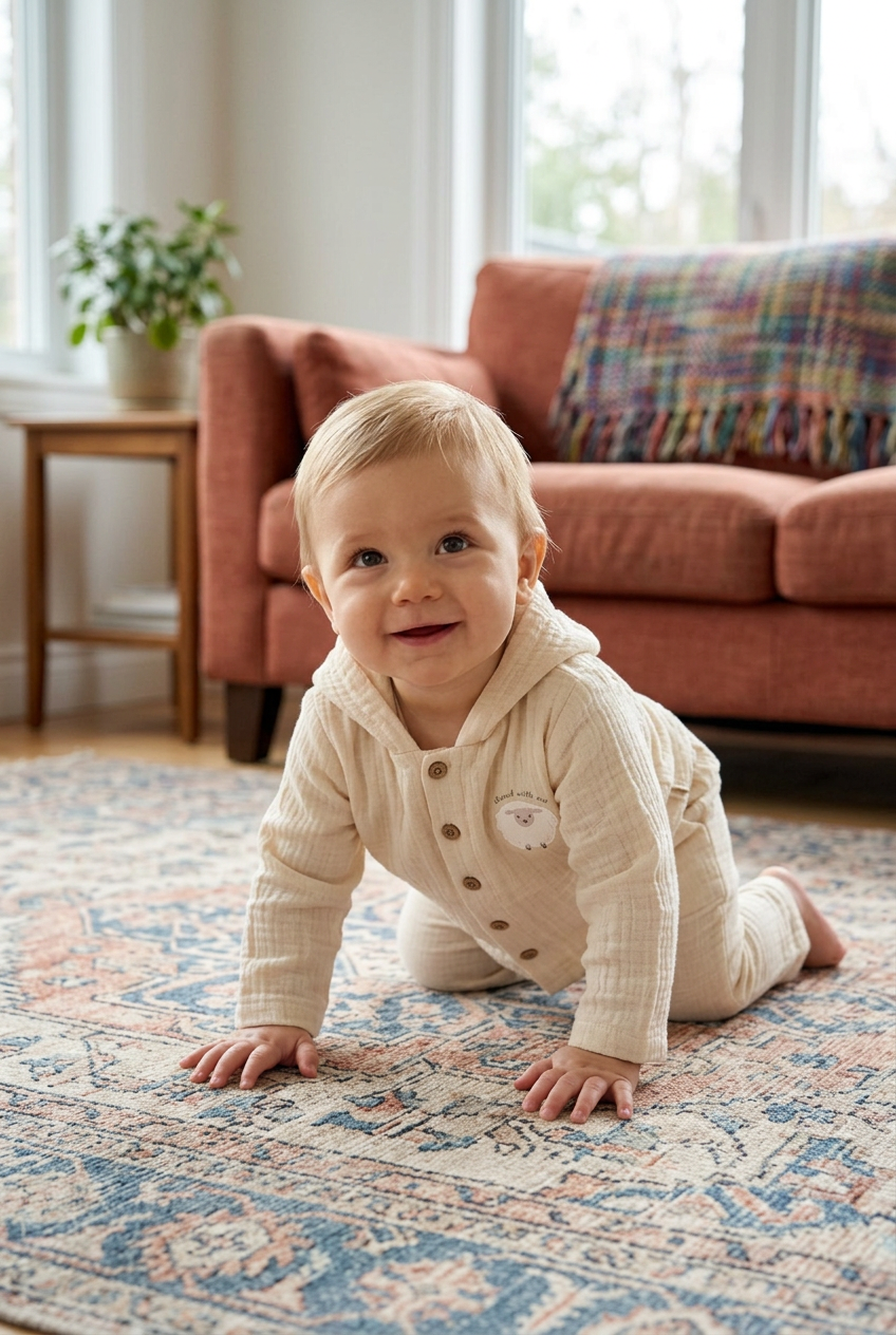 Luxe Tweedelige Set met Capuchon. Mousseline Buitenzijde & Katoenen Voering biologisch katoen hypoallergeen gevoelige huid eczeem baby 2-delige set bewust ouderschap biologisch katoen duurzaam eco-vriendelijk eczeem ethisch geproduceerd extra warm gevoelige huid gevoerde babyset hittepuistjes hypoallergeen kraamcadeau luxe miliaria mousseline puur natuur rode pukkeluitslag winter