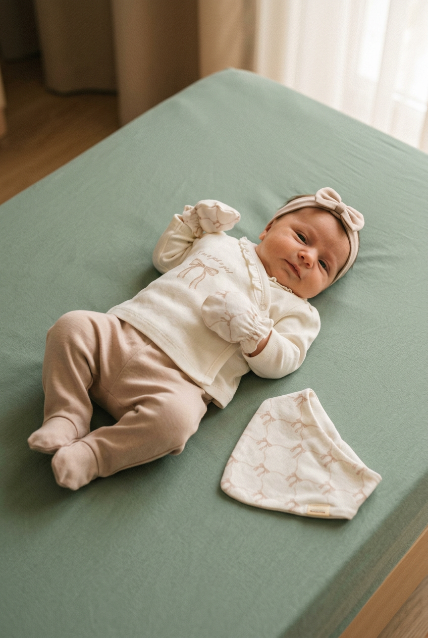 5-Delige Newborn Cadeau Set 100% Biologisch Katoen GOTS certificaat biologisch katoen hypoallergeen gevoelige huid eczeem baby babyshower cadeau biologisch katoen baby complete newborn set eco baby kleding ethisch geproduceerd gevoelige babyhuid gifvrij baby GOTS gecertificeerd hypoallergeen babykleding interlock katoen kraamcadeau biologisch luxe cadeau verpakking newborn cadeau newborn kleding set newborn set 0-3 maanden